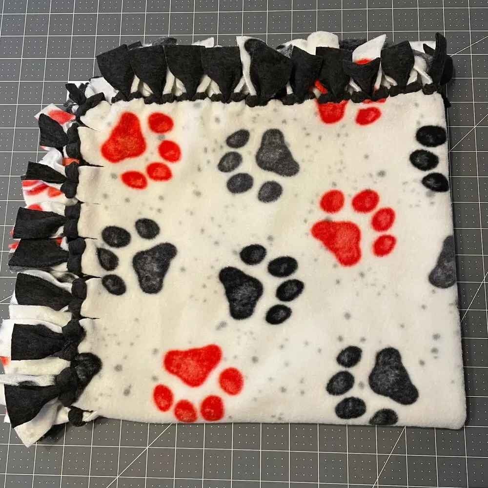 Paw Print Fleece Fringe Blanket 25.5